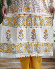 Handblock lacework kurta (MUSTARD)