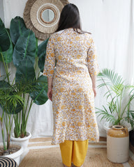 Handblock lacework kurta (MUSTARD)