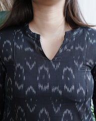 Black ikkat a line kurta with pocket