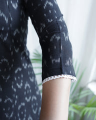 Black ikkat a line kurta with pocket