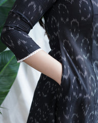 Black ikkat a line kurta with pocket