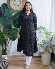 Black ikkat a line kurta with pocket