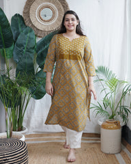 Mustard Geometric Yoke Kurta