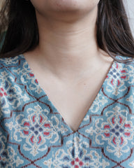 Dusky Teal Muslin Silk Geometric Dress