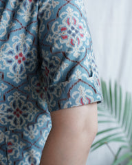 Dusky Teal Muslin Silk Geometric Dress