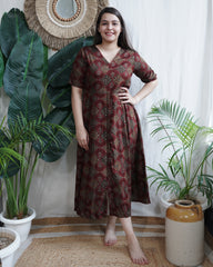 Maroon Designer Muslin Silk Dress