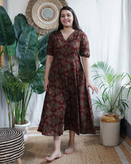 Maroon Designer Muslin Silk Dress