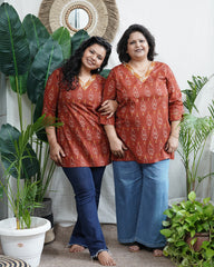 Rust ikkat print short kurti