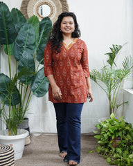 Rust ikkat print short kurti