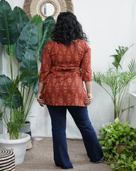 Rust ikkat print short kurti