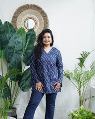 Blue geometric rayon kurti