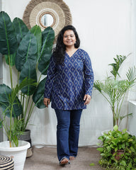 Blue geometric rayon kurti