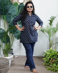 Dark blue floral button kurti