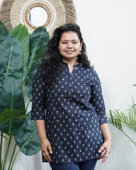Dark blue floral button kurti