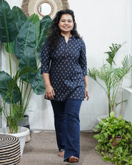 Dark blue floral button kurti