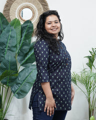 Dark blue floral button kurti