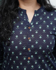 Dark blue floral button kurti