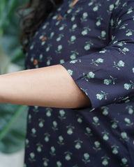 Dark blue floral button kurti