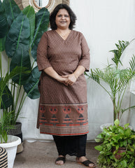 Brown sanganeri rose kurta with border