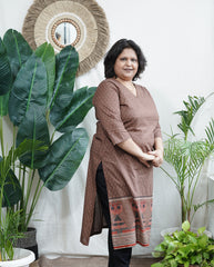 Brown sanganeri rose kurta with border