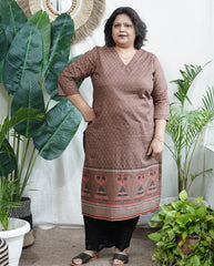 Brown sanganeri rose kurta with border
