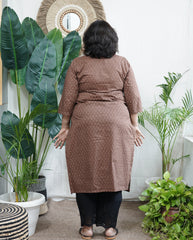 Brown sanganeri rose kurta with border