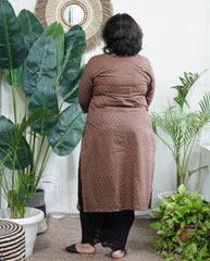 Brown sanganeri rose kurta with border