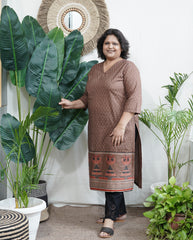 Brown sanganeri rose kurta with border