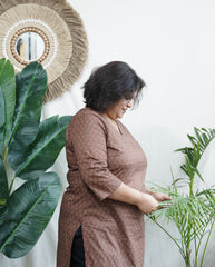 Brown sanganeri rose kurta with border