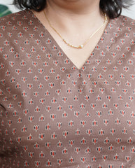 Brown sanganeri rose kurta with border