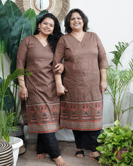 Brown sanganeri rose kurta with border