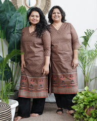 Brown sanganeri rose kurta with border