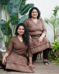 Brown sanganeri rose kurta with border