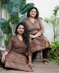 Brown sanganeri rose kurta with border