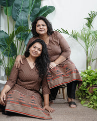 Brown sanganeri rose kurta with border