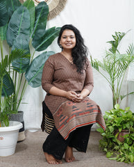 Brown sanganeri rose kurta with border