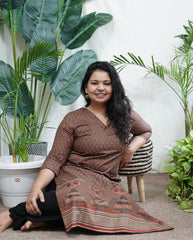 Brown sanganeri rose kurta with border