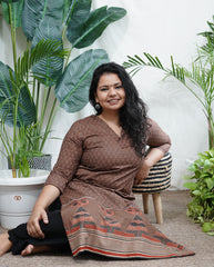 Brown sanganeri rose kurta with border