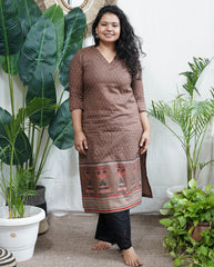 Brown sanganeri rose kurta with border