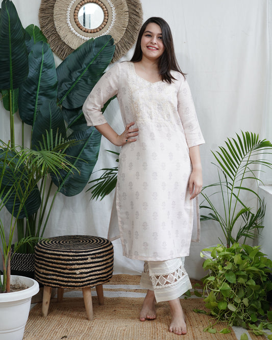 White Embroidered Yoke Kurta