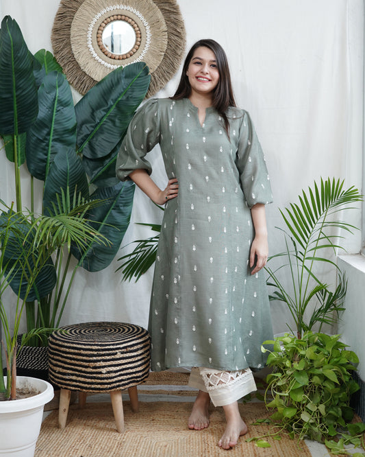 Olive Blossom A-line Kurta