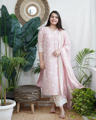 Pastel pink Lucknowi embroidered full suit set