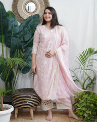 Pastel pink Lucknowi embroidered full suit set