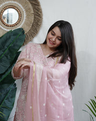 Pastel pink Lucknowi embroidered full suit set