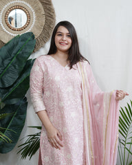 Pastel pink Lucknowi embroidered full suit set