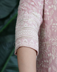 Pastel pink Lucknowi embroidered full suit set