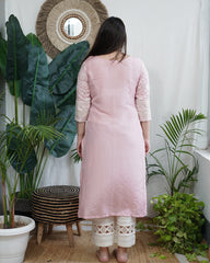 Pastel pink Lucknowi embroidered full suit set