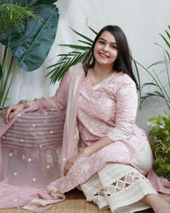 Pastel pink Lucknowi embroidered full suit set