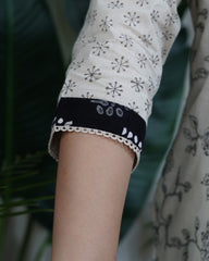 Cream Black yoke embroidered Full suit set