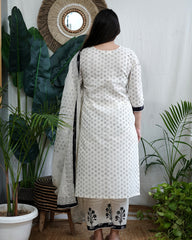 Cream Black yoke embroidered Full suit set